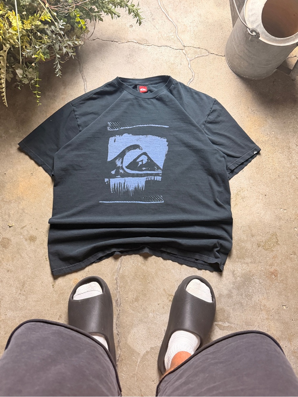 Quiksilver Black Tee with Blue Wave Graphic
